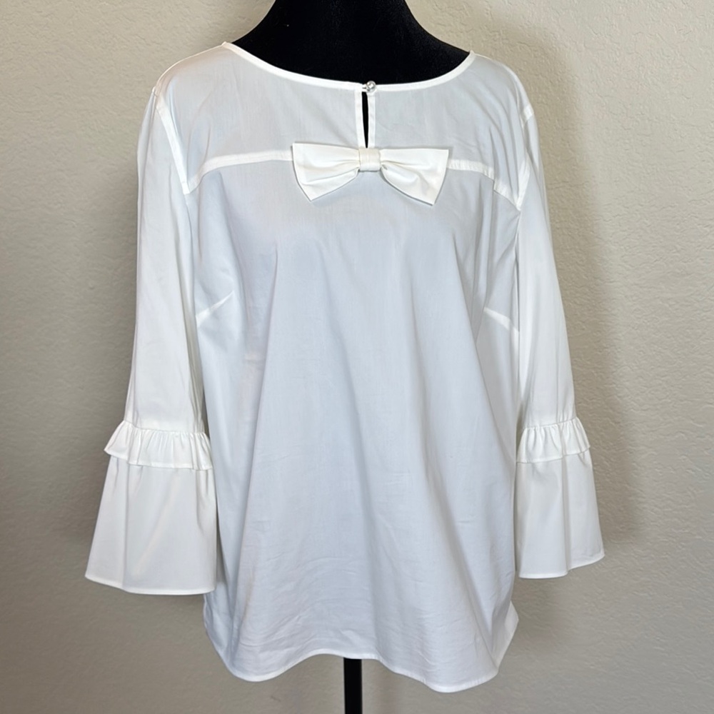 Talbots NWT Elegant White Blouse with Bow Detail Petite Lg